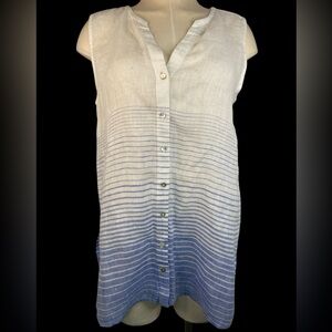 Kenar 100% Linen White and Blue Sleeveless Top Women’s Medium